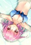  bad_id bad_pixiv_id banned_artist bikini_top bow breasts cleavage collarbone frills highres large_breasts light_smile looking_at_viewer looking_up lying navel no_hat no_headwear on_back outstretched_arms partially_submerged pink_eyes pink_hair saigyouji_yuyuko short_hair solo spread_arms swimsuit touhou tsukiriran upper_body water 