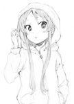  akiyama_mio greyscale hood hoodie k-on! long_hair monochrome nome_(nnoommee) open_mouth solo 