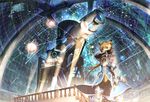  aqua_eyes armor armored_boots blonde_hair boots cartridge chung_seiker elsword gauntlets highres light long_hair observatory observatory_dome scorpion5050 shelling_guardian_(elsword) shoulder_armor telescope 
