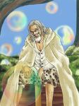  1boy bubble cloak facial_hair glasses grey_hair looking_at_viewer male male_focus one_piece outdoors sabaody_archipelago scar silvers_rayleigh sitting solo 