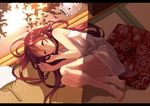  :o barefoot brown_hair closed_eyes fan feet fetal_position kayari_buta letterboxed long_hair lying open_mouth original paper_fan pillow shade sleeping sleeveless solo tatami uchiwa very_long_hair yoo_(tabi_no_shiori) 