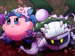  atto_maru blue_eyes copy_ability cosplay fan folding_fan katana kirby kirby_(series) konpaku_youmu konpaku_youmu_(cosplay) konpaku_youmu_(ghost) mask meta_knight no_humans saigyouji_yuyuko saigyouji_yuyuko_(cosplay) sword touhou trait_connection triangular_headpiece weapon 