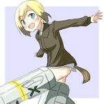  blonde_hair blue_eyes blush dog_tail erica_hartmann hatopoo_(beach7pijon) military military_uniform multicolored_hair open_mouth outstretched_hand panties short_hair solo strike_witches striker_unit tail two-tone_hair underwear uniform world_witches_series 