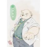  2018 96panda anthro black_nose clothing eyewear fur glasses humanoid_hands male mammal necktie overweight overweight_male pants polar_bear rave_(tas) shirt simple_background smoking solo tokyo_afterschool_summoners ursine video_games white_fur 