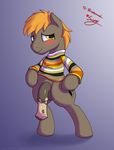  anthrofied blush cutie_mark equine flaccid hi_res horse male mammal my_little_pony original_character penis pony skipsy solo sweater umber 