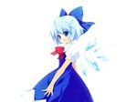  blue_eyes blue_hair bow cirno dress game_cg ice riv solo touhou transparent_background wings 