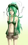  1girl breasts calm,_silent_gusta duel_monster green_eyes green_hair long_hair mind_master navel open_mouth ponytail shorts sukumo_(kemutai) yu-gi-oh! yuu-gi-ou_duel_monsters 