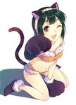  ;d animal_ears blush breasts cat_ears cat_paws cat_tail cleavage fake_animal_ears green_hair idolmaster idolmaster_(classic) looking_at_viewer md5_mismatch medium_breasts navel one_eye_closed open_mouth otonashi_kotori paws red_eyes short_hair sitting smile solo t-okada tail wariza 