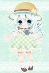  blue_eyes blue_hair child closed_eyes flower haru_(citron_citron) hat komeiji_koishi skirt smile solo third_eye touhou 