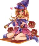  bare_shoulders blonde_hair blush blush_stickers breasts choker dark_magician_girl detached_sleeves duel_monster green_eyes hat kuriboh long_hair pentacle pentagram sk816 smile solo staff star wand wizard_hat yuu-gi-ou yuu-gi-ou_duel_monsters 