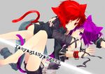  animal_ears animal_tail belt bracelet cat_ears cat_tail midriff photoshop purple_eyes purple_hair red_eyes red_hair short_shorts shorts visual_kei wristband 