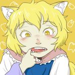  animal_ears blonde_hair fox_ears leex missing_teeth mouth_pull no_hat no_headwear open_mouth solo teeth touhou yakumo_ran yellow_eyes younger 