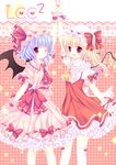  ascot bad_id bad_pixiv_id bat_wings blonde_hair blue_hair bow cover crystal fang flandre_scarlet hair_bow hat mizuse_ruka multiple_girls open_mouth puffy_sleeves red_eyes remilia_scarlet short_hair short_sleeves siblings side_ponytail sisters touhou wings wrist_cuffs 