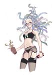  black_bra black_legwear black_panties blue_eyes bra breasts garter_belt glasses gorgon greek_mythology medium_breasts medusa_(mythology) monster_girl navel original panties secateurs smile snake solo thighhighs underwear underwear_only yoyo_(harapeko) 