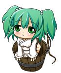  blush bucket green_eyes green_hair hair_bobbles hair_ornament in_bucket in_container kisume long_sleeves rope short_hair solo touhou twintails watari_hajime wooden_bucket 