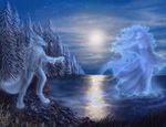  cool_colors couple female forest male mammal moon night rukis scenery spirit tree wolf wood 