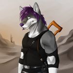  apocalypse avatar belt biceps blue_eyes canine clothing dog fallout fur grey_fur gun hair husky invalid_color k9 lester lesterhusky long_hair looking_at_viewer male mammal manly muscles pecs pistol purple purple_hair purple_nose ranged_weapon shirt solaxe solo tank_top teeth warrior weapon 