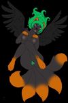  black_fur breasts canine darknurse female fox fur green_hair hair mammal multiple_tails nude pussy solo wings 