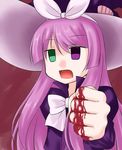  blood clenched_hand dress duel_monster fist green_eye green_eyes hat heterochromia lolita_fashion madolche madolche_majoleine purple_eye purple_hair ribbon yu-gi-oh! yuu-gi-ou_duel_monsters 