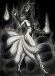 canine female fire fox mammal moby monochrome multiple_tails nude rukis solo 