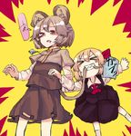  &gt;_&lt; animal_ears biting blonde_hair blush capelet closed_eyes grey_hair hat hat_ribbon jewelry long_sleeves mouse_ears mouse_tail multiple_girls nazrin necktie open_mouth outstretched_arms pendant red_eyes ribbon rumia short_hair tail tail_biting touhou yunuki_uta 