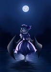  aqua_hair bat_wings full_moon moon night open_mouth puffy_sleeves red_eyes remilia_scarlet short_hair short_sleeves sky solo touhou ver.5 wings wrist_cuffs 