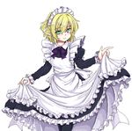 alternate_costume blonde_hair bow bowtie clothes_grab dress dress_lift enmaided frilled_sleeves frills green_eyes isaki_(gomi) light_smile long_sleeves maid mizuhashi_parsee oekaki pantyhose pointy_ears solo touhou white_background 