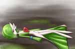  1girl gardevoir green_hair highres laying_down lying pokemon red_eyes solo sukumo_(kemutai) 