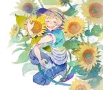  21grams bad_id bad_pixiv_id blonde_hair closed_eyes flower haru_(tsuritama) hat male_focus smile solo sunflower tsuritama water 