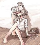  alternate_costume animal animal_ears basket blush grey_hair hot mouse mouse_ears mouse_tail nazrin open_mouth red_eyes shirt sitting sleeves_rolled_up solo sweat tail touhou yunuki_uta 