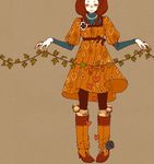  bad_id bad_pixiv_id braid brown_background brown_hair closed_eyes dress heart ivy jewelry leaf maca necklace original pantyhose pigeon-toed simple_background smile solo twin_braids 