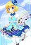  bad_id bad_pixiv_id beamed_eighth_notes blonde_hair blue_eyes eighth_note hair_ribbon half_note hat mary_janes musical_note nekosugi_(hoshi) original quarter_note ribbon shoes sixteenth_note skirt skirt_lift smile solo staff_(music) unmoving_pattern 