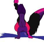  big_feet breasts canine cleavage clevage clothed clothing female fox hand_stand huge_breasts hyper hyper_breasts mammal navel plain_background rachel unknown_artist 