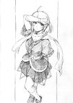  ahoge arm_behind_back greyscale kneehighs mizuhashi_parsee monochrome scarf short_hair short_sleeves skirt solo standing touhou traditional_media vent_arbre 