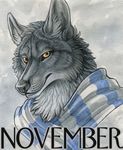  canine male mammal november_(character) plain_background portrait rukis scarf solo white_background wolf yellow_eyes 