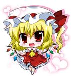  ascot bad_id bad_pixiv_id blonde_hair bow chibi crystal flandre_scarlet hat hat_bow heart looking_at_viewer noai_nioshi open_mouth puffy_sleeves red_eyes short_hair short_sleeves side_ponytail solo touhou wings 