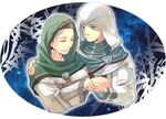  1girl altair_ibn_la-ahad assassin's_creed assassin's_creed_(series) closed_eyes couple hetero hood maria_thorpe scarf smile tatsuri_(forest_penguin) 