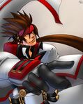  brown_hair gloves guilty_gear headband kyousakee male_focus order-sol red_eyes sol_badguy solo spiked_helmet uniform 