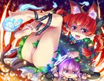  animal_ears bad_id bad_pixiv_id bare_legs bare_shoulders barefoot bow cat_ears cat_tail extra_ears fang feet fire hair_bow halo kaenbyou_rin komeiji_satori konata_gazel leg_ribbon looking_at_viewer multiple_girls multiple_tails open_mouth panties pink_panties pointy_ears red_eyes red_hair ribbon skull smile tail touhou underwear zombie_fairy 