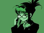  adjusting_eyewear akizuki_ritsuko chiaki_rakutarou folded_ponytail glasses green highres idolmaster idolmaster_(classic) monochrome short_hair smile solo 