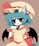  bad_id bad_pixiv_id bat_wings blue_hair blush bow haru_(kyou) hat hat_ribbon open_mouth puffy_sleeves red_eyes remilia_scarlet ribbon short_hair short_sleeves solo sweatdrop touhou wings wrist_cuffs 