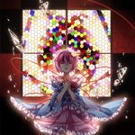  bad_id bad_pixiv_id baocaiwangfei broken_glass closed_eyes glass hairband heart komeiji_satori long_sleeves open_mouth pink_hair red_eyes short_hair solo stained_glass third_eye touhou wide_sleeves 
