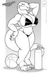  anthro ball beach_ball big_breasts bikini black_and_white breasts clothed clothing female huge_breasts inflation inks invalid_tag monochrome pose reptile scalie skimpy smile solo swimsuit tank walter_sache 