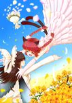  animal_ears bad_id bad_pixiv_id black_hair bouquet bow braid cat_ears cat_tail closed_eyes cloud couple day dress elbow_gloves fang feathers flower formal gloves hair_bow hair_ribbon happy highres imminent_hug kaenbyou_rin multiple_girls outstretched_arms pant_suit petals red_hair reiuji_utsuho ribbon sky smile suit tail topia touhou twin_braids wedding wedding_dress wife_and_wife wings yuri 