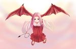  bat_wings blue_eyes japanese_clothes long_hair miko pink_hair sandals sukumo_(kemutai) tail wings 