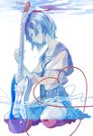  blue cable guitar heart instrument looking_away original parted_lips partially_submerged pomodorosa school_uniform serafuku short_hair sitting solo submerged tears underwater wariza water 