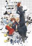  black_coat_(kingdom_hearts) blonde_hair blue_eyes brown_hair cloak keyblade kingdom_hearts kingdom_hearts_3d_dream_drop_distance lea_(kingdom_hearts) male_focus multiple_boys organization_xiii red_hair riku roxas short_hair shorts silver_hair sora_(kingdom_hearts) xia_(ryugo) 