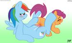 anus blush butt cub cutie_mark cutie_mark_crusaders_(mlp) equine eyes_closed female female_ejaculation feral friendship_is_magic haiku_oezu hair horse just4fun lesbian mammal multi-colored_hair my_little_pony nude open_mouth orgasm pegasus plain_background pony pussy pussy_juice rainbow_dash_(mlp) rubbing scootaloo_(mlp) sex sweethd tongue tongue_out tribadism wing_boner wings young 