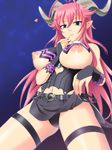  areolae asmodeus_(the_seven_deadly_sins) black_panties blush breasts demon_girl demon_horns gaen green_eyes horns large_areolae large_breasts long_hair navel nipples panties pink_hair puffy_nipples smile solo the_seven_deadly_sins underwear 