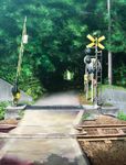  highres no_humans original photo-referenced railroad_crossing railroad_tracks scenery sign tigaa_(ixaga) tree 